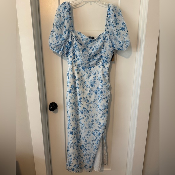 French Connection Catrina Blue and White Slit Midi Dress - Picture 7 of 14